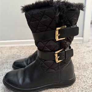 Michael Kors Black Quilted Boots with Gold Buckles